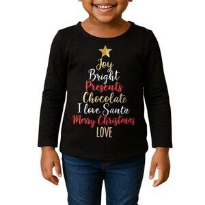 Holiday Time Girls Size 3T Top Christmas Glitter Black Joyful Tree Long Sleeves
